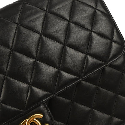 Chanel Black Lambskin Turnlock Medium Half Flap Shoulder Bag