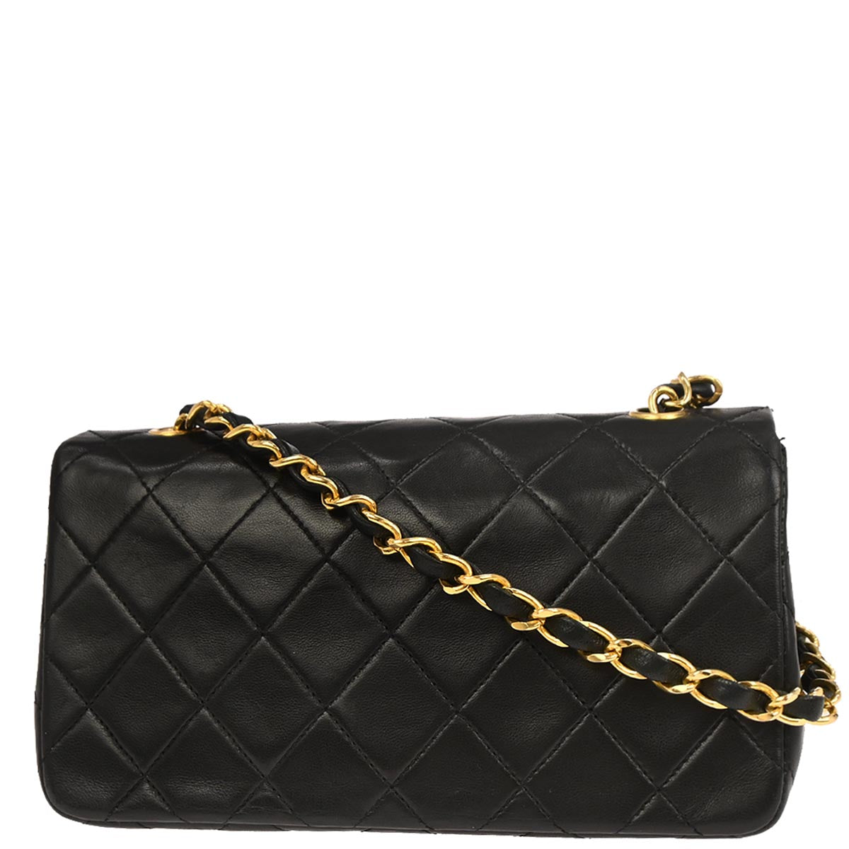 Chanel 1989-1991 Black Lambskin Turnlock Mini Full Flap Shoulder Bag