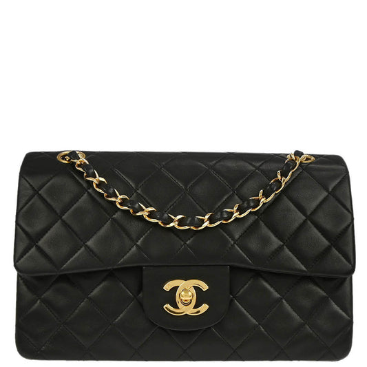 Chanel 1994-1996 Black Lambskin Small Classic Double Flap Shoulder Bag