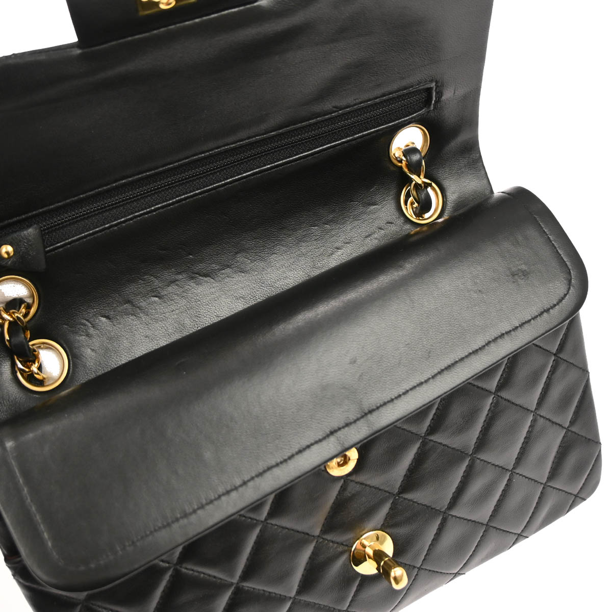 Chanel 1994-1996 Black Lambskin Small Classic Double Flap Shoulder Bag