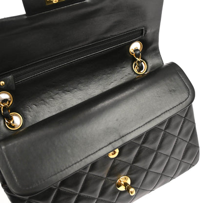 Chanel 1994-1996 Black Lambskin Small Classic Double Flap Shoulder Bag