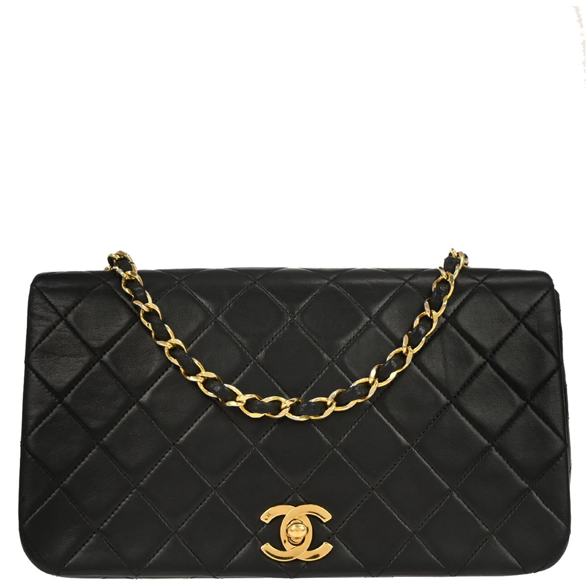 Chanel Black Lambskin Turnlock Small Full Flap Shoulder Bag