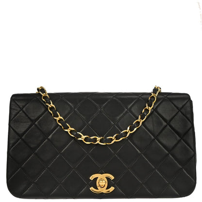 Chanel Black Lambskin Turnlock Small Full Flap Shoulder Bag