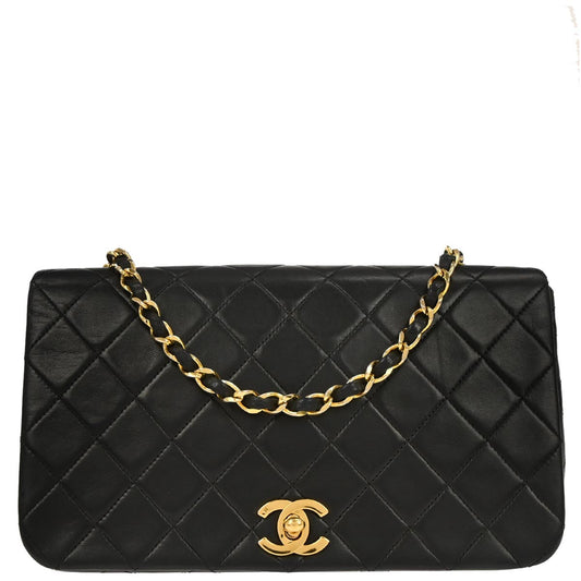 Chanel Black Lambskin Turnlock Small Full Flap Shoulder Bag