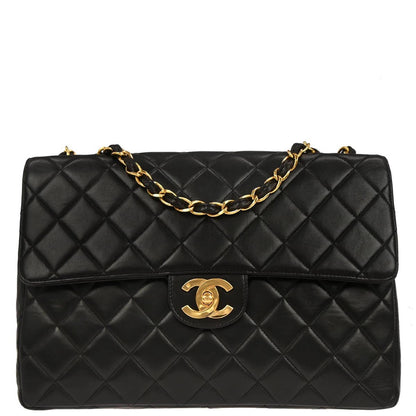 Chanel 1996-1997 Black Lambskin Jumbo Classic Flap Shoulder Bag