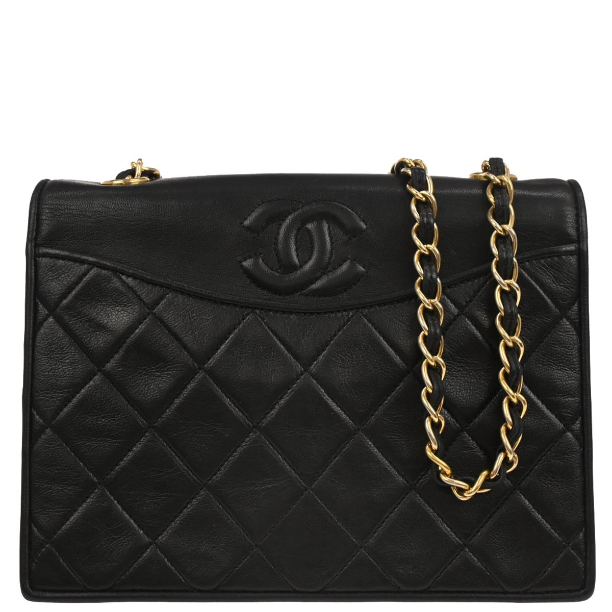 Chanel 1989-1991 Black Lambskin Full Flap Shoulder Bag