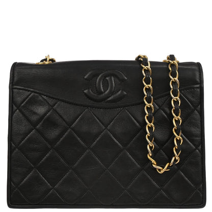 Chanel 1989-1991 Black Lambskin Full Flap Shoulder Bag