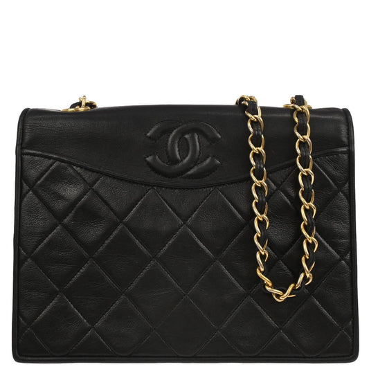 Chanel 1989-1991 Black Lambskin Full Flap Shoulder Bag