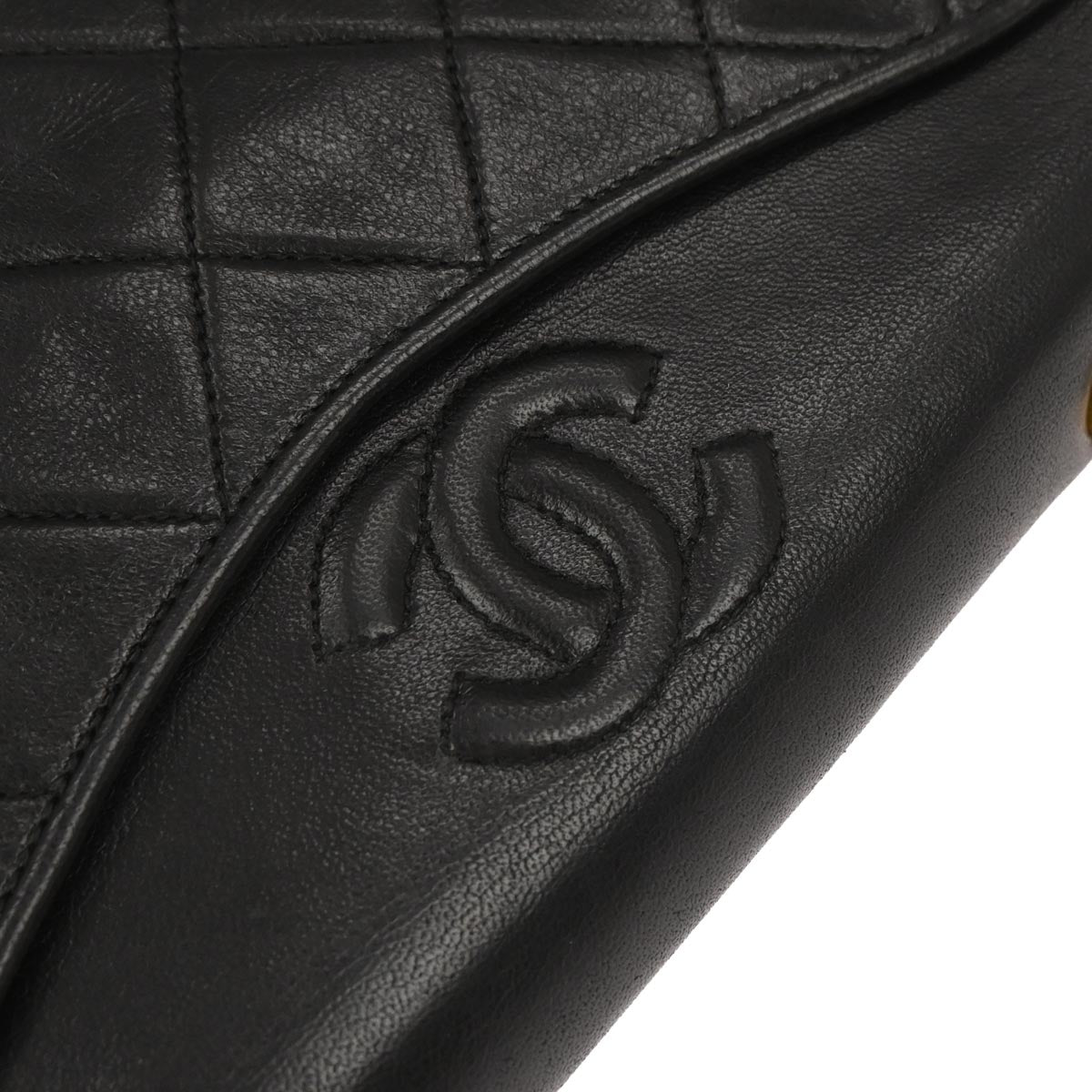 Chanel 1989-1991 Black Lambskin Full Flap Shoulder Bag