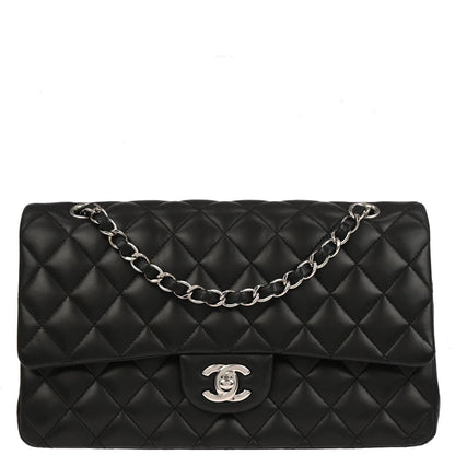 Chanel 2013-2014 Black Lambskin Medium Classic Double Flap Shoulder Bag