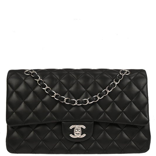 Chanel 2013-2014 Black Lambskin Medium Classic Double Flap Shoulder Bag