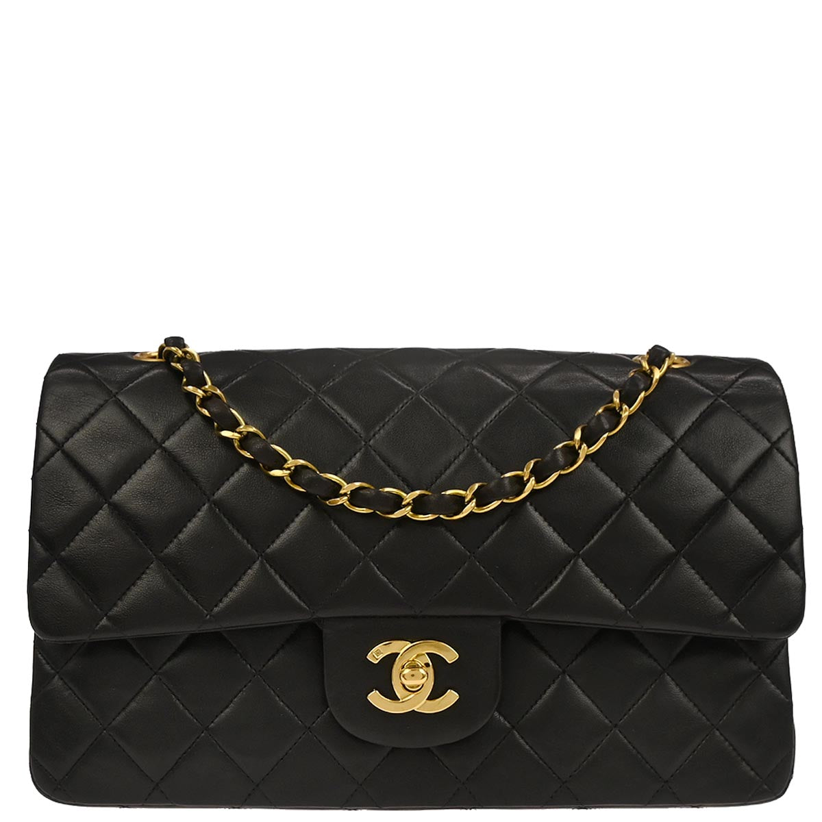 Chanel 1994-1996 Black Lambskin Medium Classic Double Flap Shoulder Bag