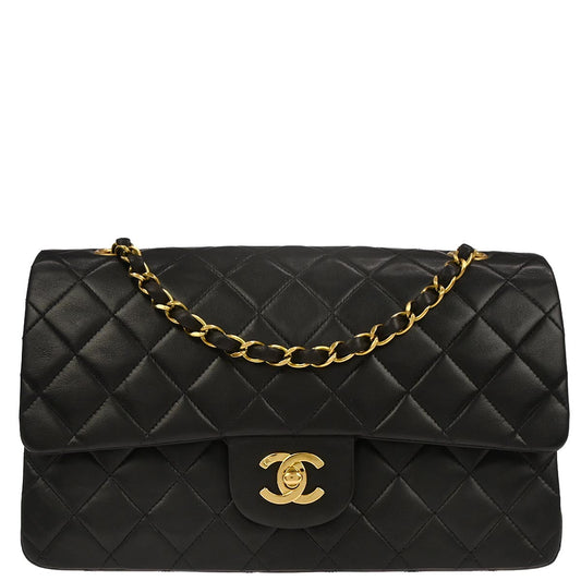 Chanel 1994-1996 Black Lambskin Medium Classic Double Flap Shoulder Bag