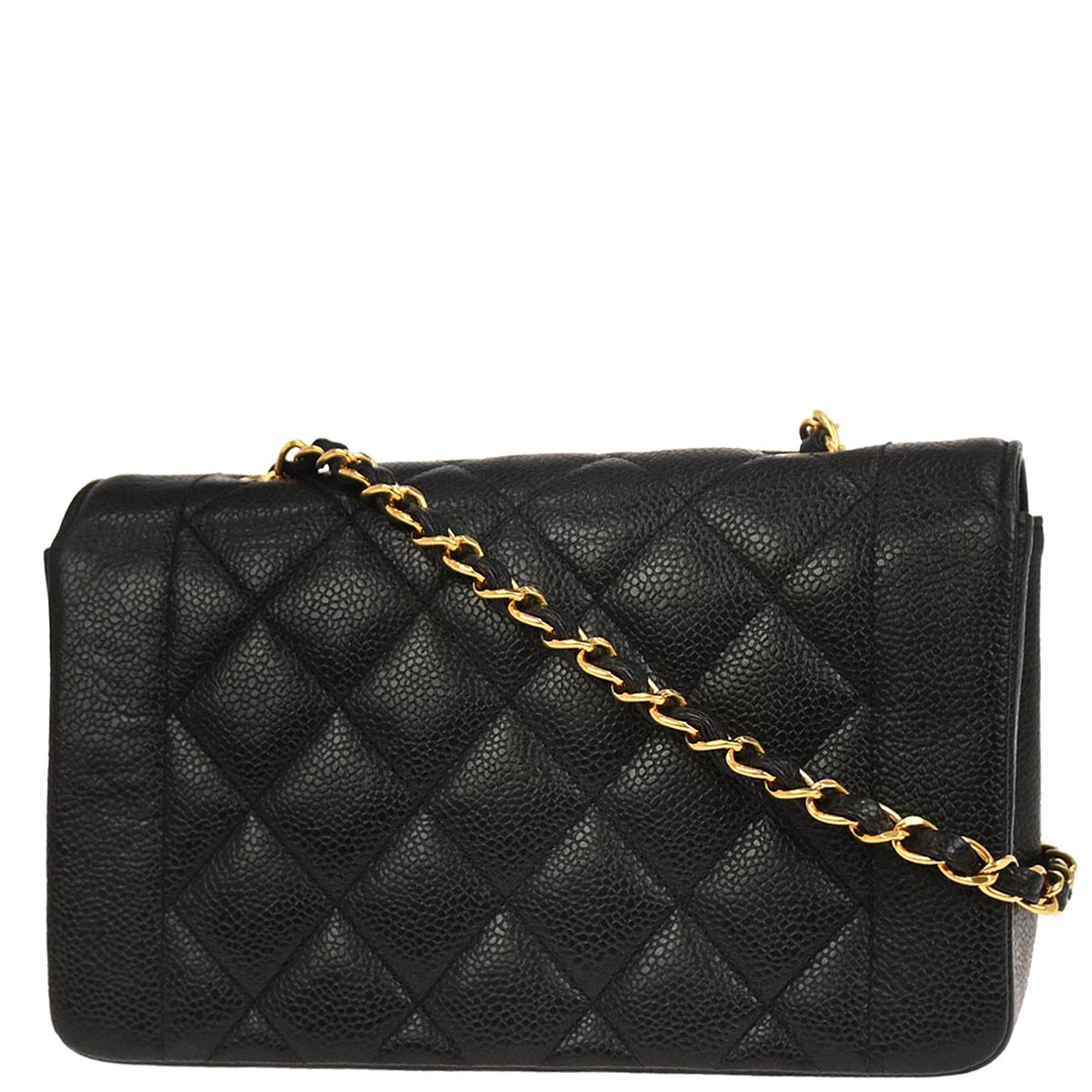 Chanel 1991-1994 Black Caviar Skin Small Diana Shoulder Bag