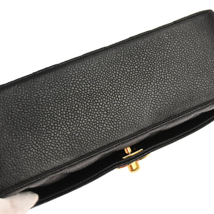 Chanel 1991-1994 Black Caviar Skin Small Diana Shoulder Bag