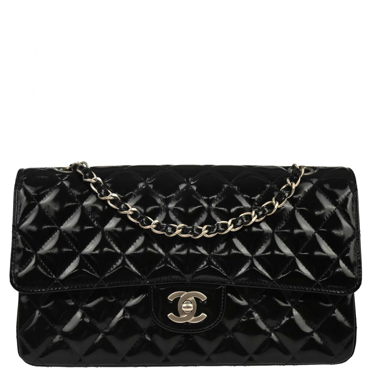 Chanel Black Patent Leather Medium Classic Double Flap Shoulder Bag