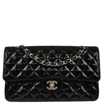Chanel Black Patent Leather Medium Classic Double Flap Shoulder Bag