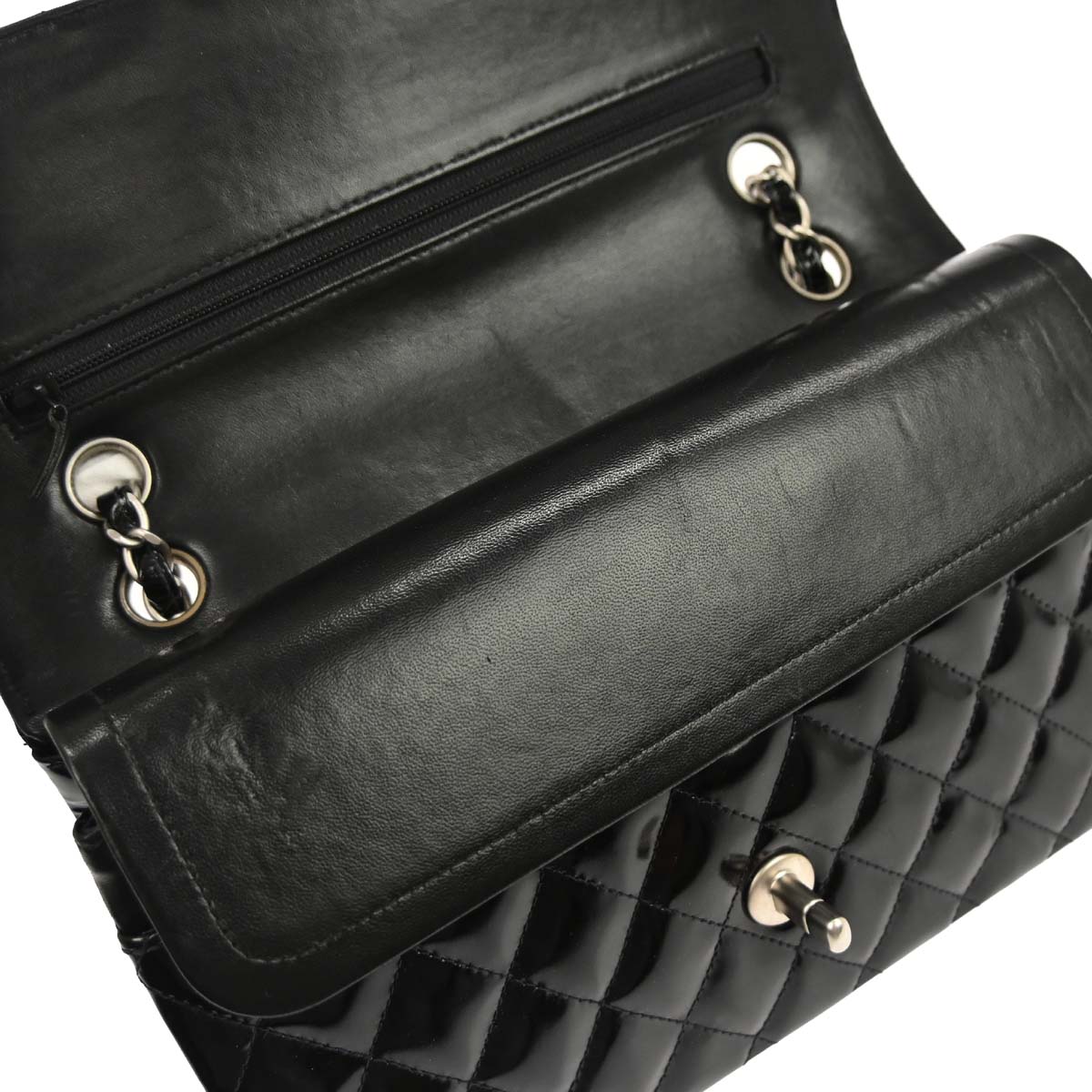 Chanel Black Patent Leather Medium Classic Double Flap Shoulder Bag