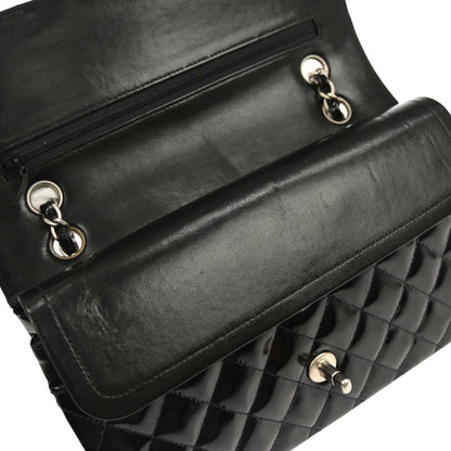 Chanel Black Patent Leather Medium Classic Double Flap Shoulder Bag