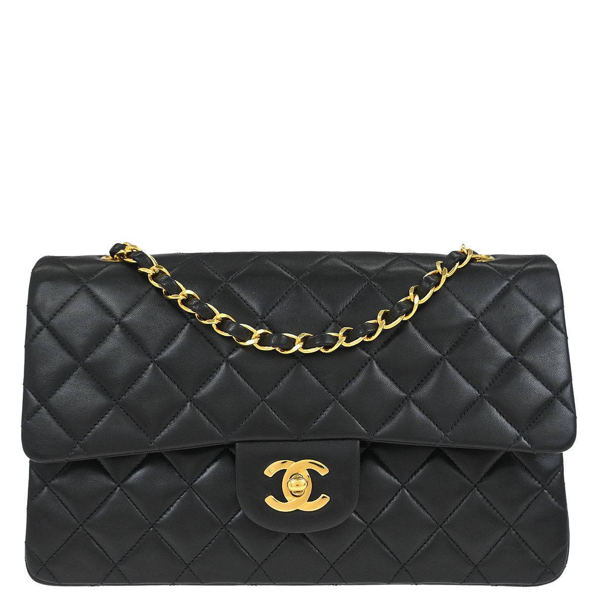 Chanel 1991-1994 Black Lambskin Medium Classic Double Flap Shoulder Bag