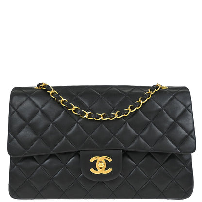 Chanel 1991-1994 Black Lambskin Medium Classic Double Flap Shoulder Bag