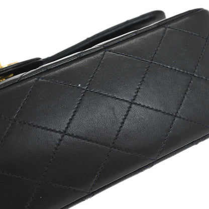 Chanel 1991-1994 Black Lambskin Medium Classic Double Flap Shoulder Bag