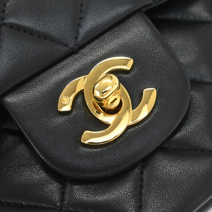 Chanel 1991-1994 Black Lambskin Medium Classic Double Flap Shoulder Bag
