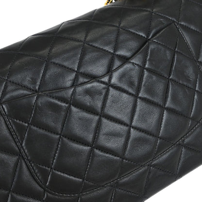 Chanel 1991-1994 Black Lambskin Medium Classic Double Flap Shoulder Bag