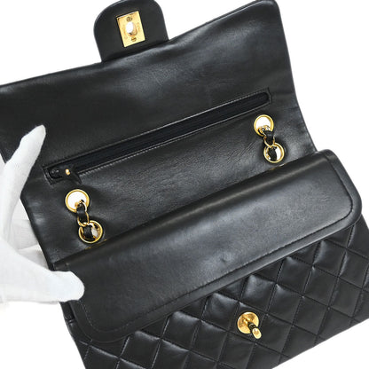 Chanel 1991-1994 Black Lambskin Medium Classic Double Flap Shoulder Bag