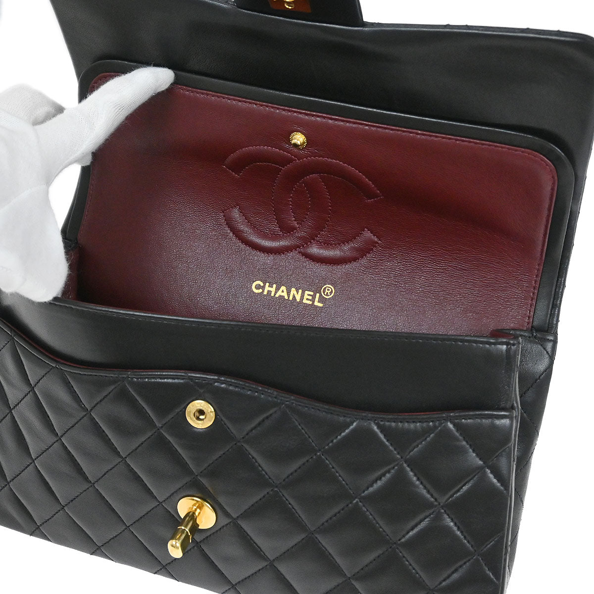 Chanel 1991-1994 Black Lambskin Medium Classic Double Flap Shoulder Bag