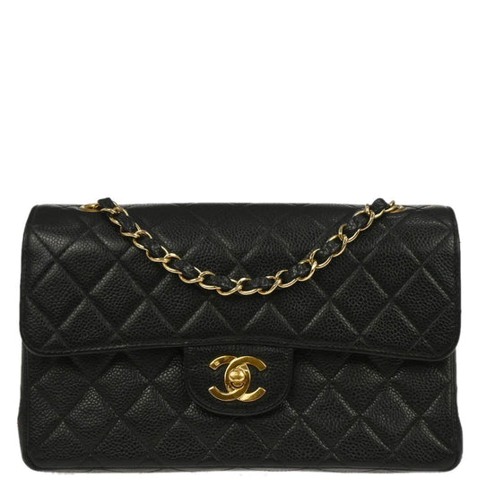 Chanel 2002-2003 Black Caviar Skin Small Classic Double Flap Shoulder Bag