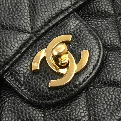 Chanel 2002-2003 Black Caviar Skin Small Classic Double Flap Shoulder Bag