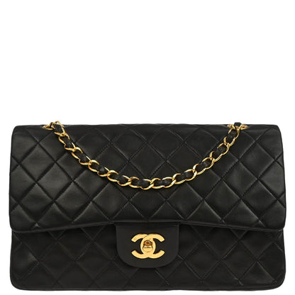 Chanel 1991-1994 Black Lambskin Medium Classic Double Flap Shoulder Bag