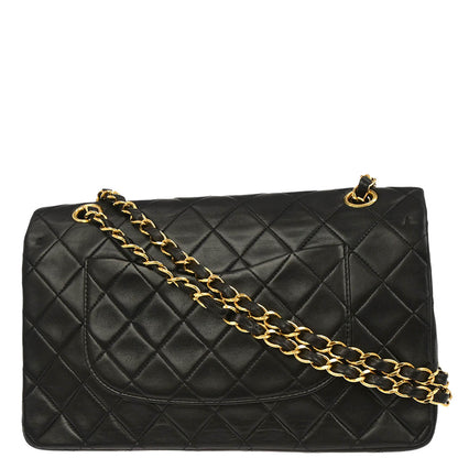 Chanel 1991-1994 Black Lambskin Medium Classic Double Flap Shoulder Bag