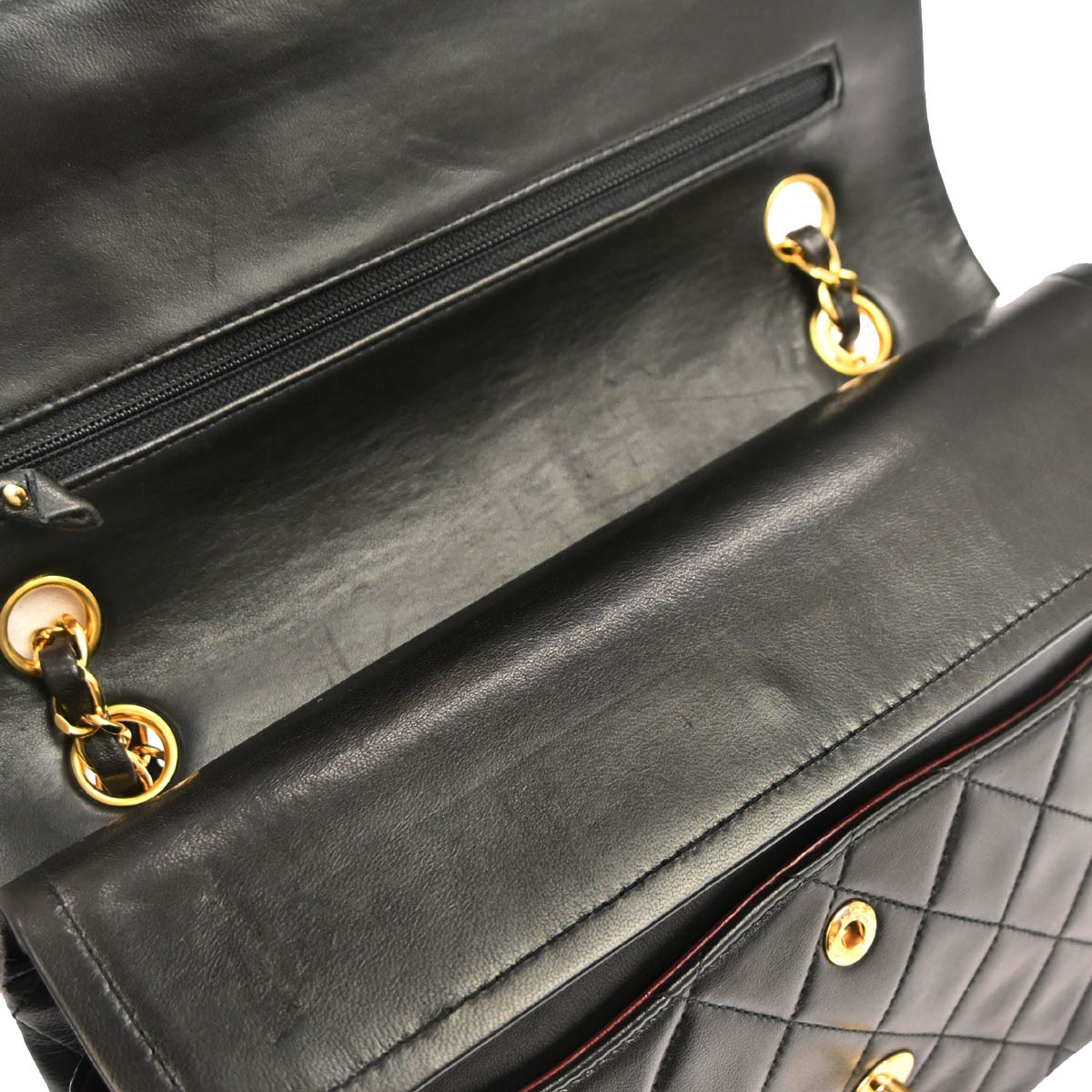 Chanel 1991-1994 Black Lambskin Medium Classic Double Flap Shoulder Bag