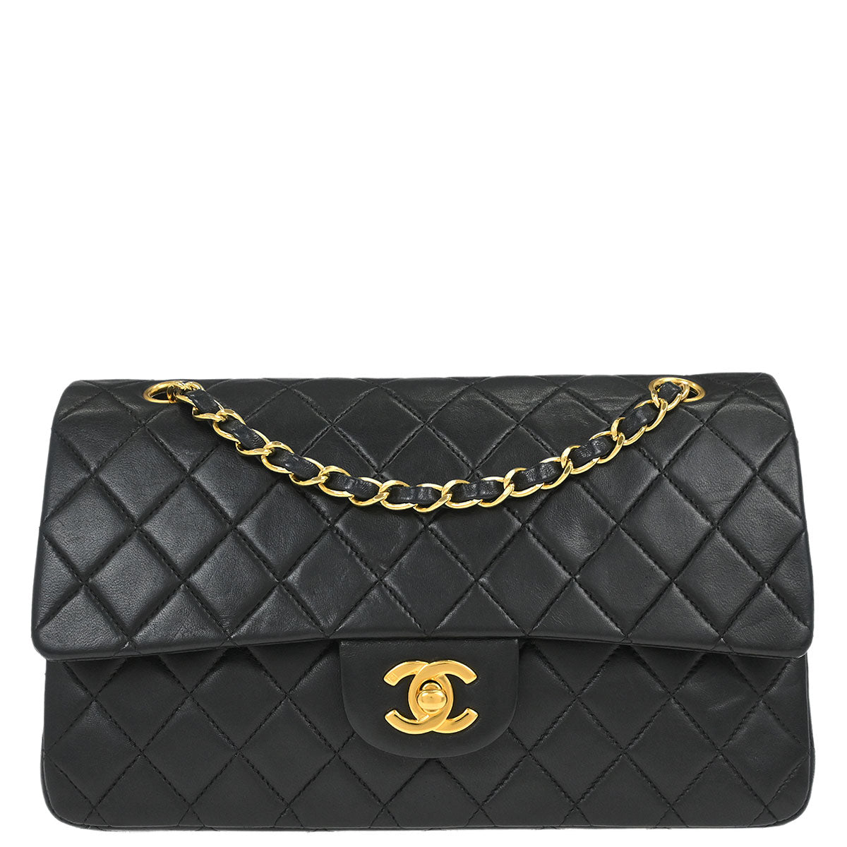 Chanel 2000-2002 Black Lambskin Medium Classic Double Flap Shoulder Bag