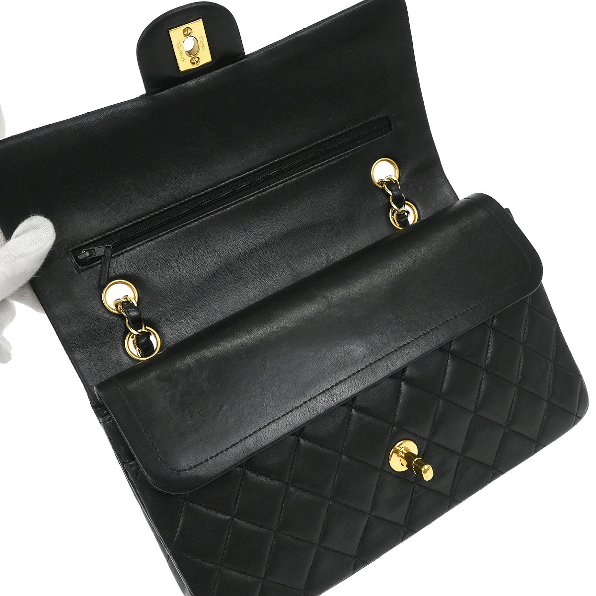 Chanel 2000-2002 Black Lambskin Medium Classic Double Flap Shoulder Bag