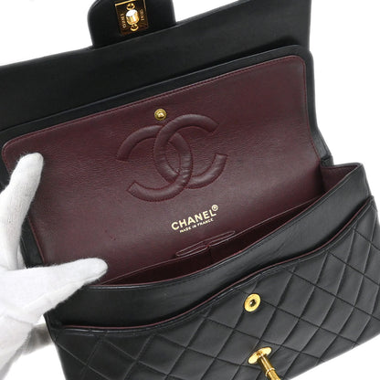 Chanel 2000-2002 Black Lambskin Medium Classic Double Flap Shoulder Bag