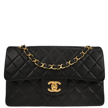 Chanel 2000-2002 Black Lambskin Small Classic Double Flap Shoulder Bag