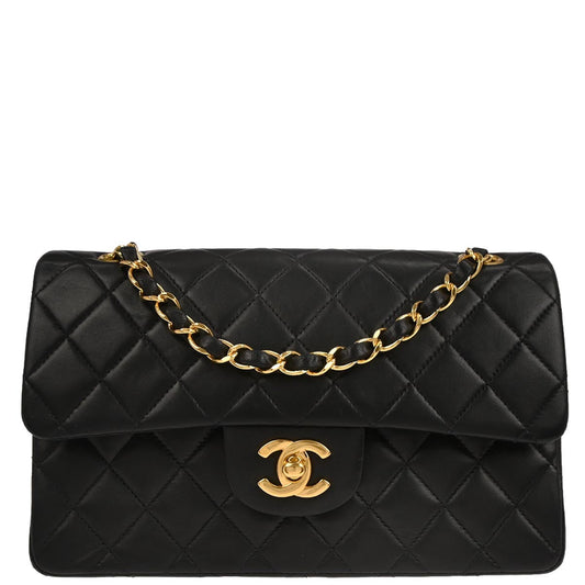 Chanel 2000-2002 Black Lambskin Small Classic Double Flap Shoulder Bag