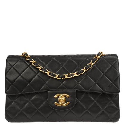 Chanel 1996-1997 Black Lambskin Small Classic Double Flap Shoulder Bag