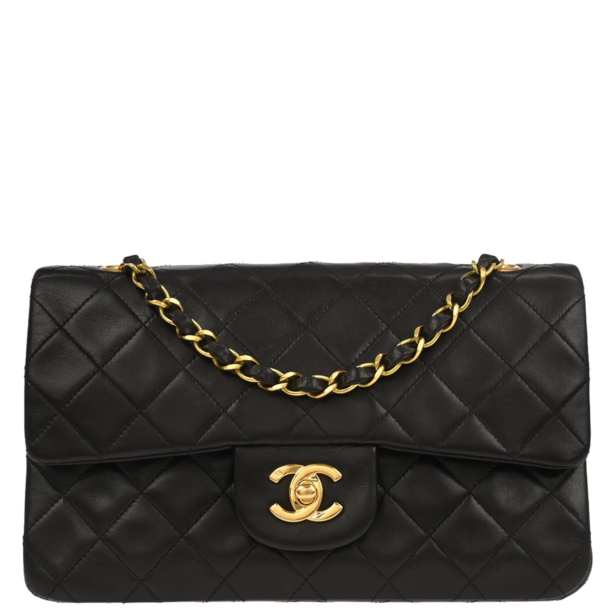 Chanel 1994-1996 Black Lambskin Small Classic Double Flap Shoulder Bag