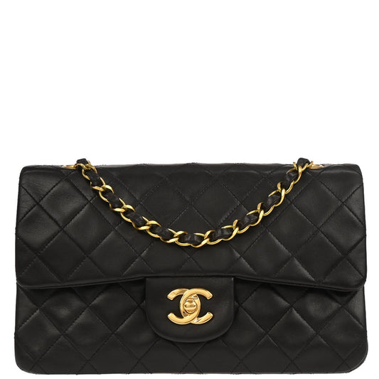 Chanel 1994-1996 Black Lambskin Small Classic Double Flap Shoulder Bag