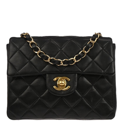 Chanel Black Lambskin Mini Classic Square Flap Shoulder Bag 17