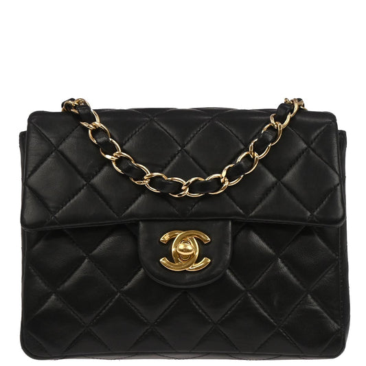 Chanel Black Lambskin Mini Classic Square Flap Shoulder Bag 17