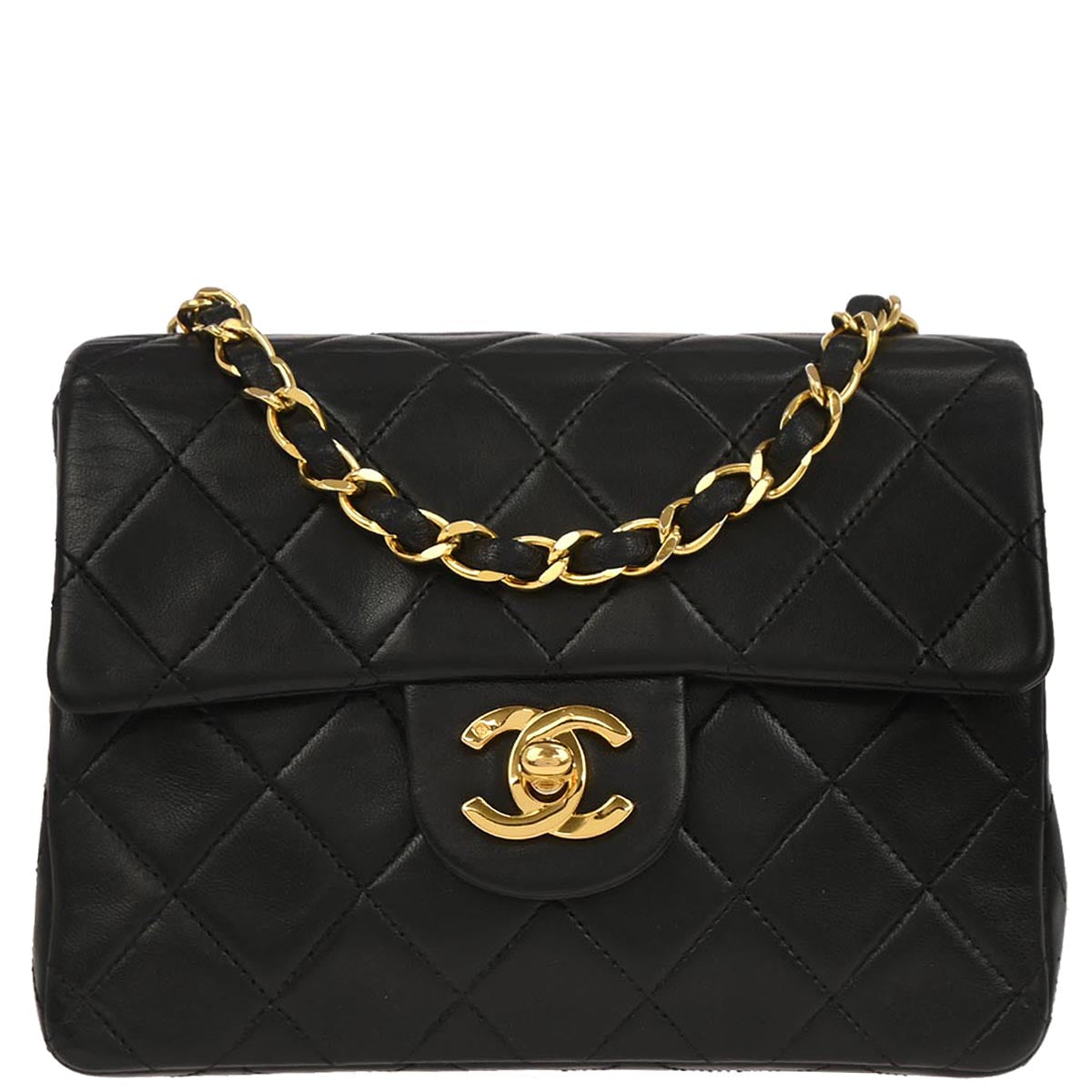 Chanel 1989-1991 Black Lambskin Mini Classic Square Flap Shoulder Bag 17