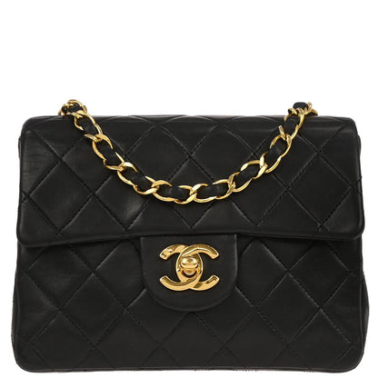 Chanel 1989-1991 Black Lambskin Mini Classic Square Flap Shoulder Bag 17