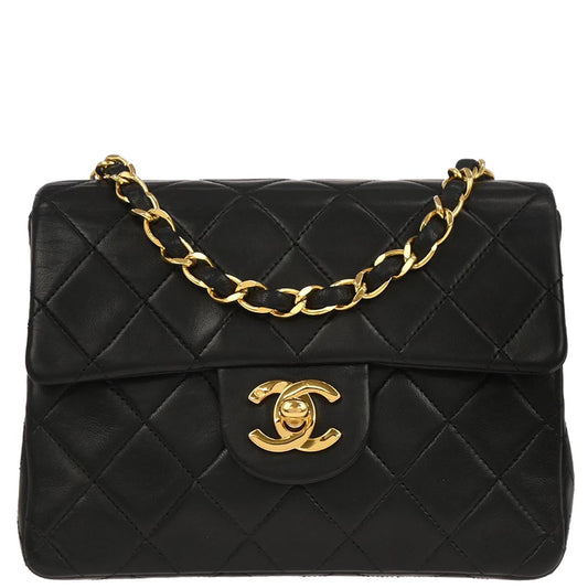 Chanel 1989-1991 Black Lambskin Mini Classic Square Flap Shoulder Bag 17