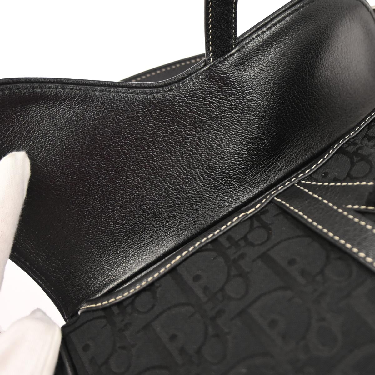 Christian Dior Black Trotter Floral Saddle Handbag