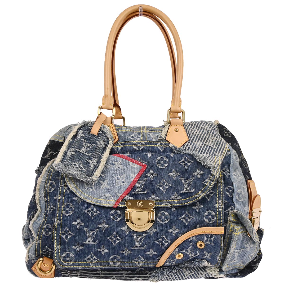 Louis Vuitton 2007 Blue Monogram Denim Patchwork Bowly Handbag M95376